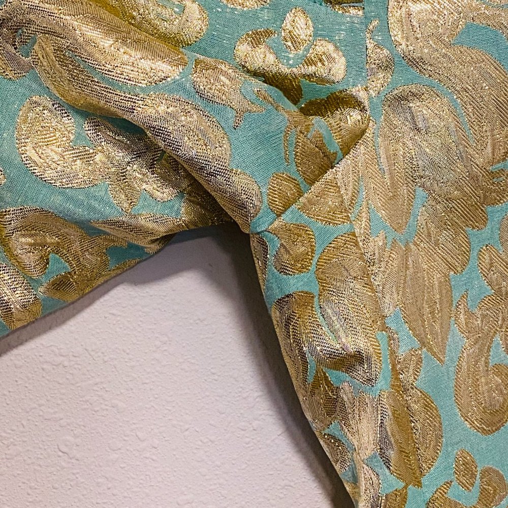 J.Crew Factory Mint and Gold Brocade Capri Pant Size 2 - Picture 8 of 10